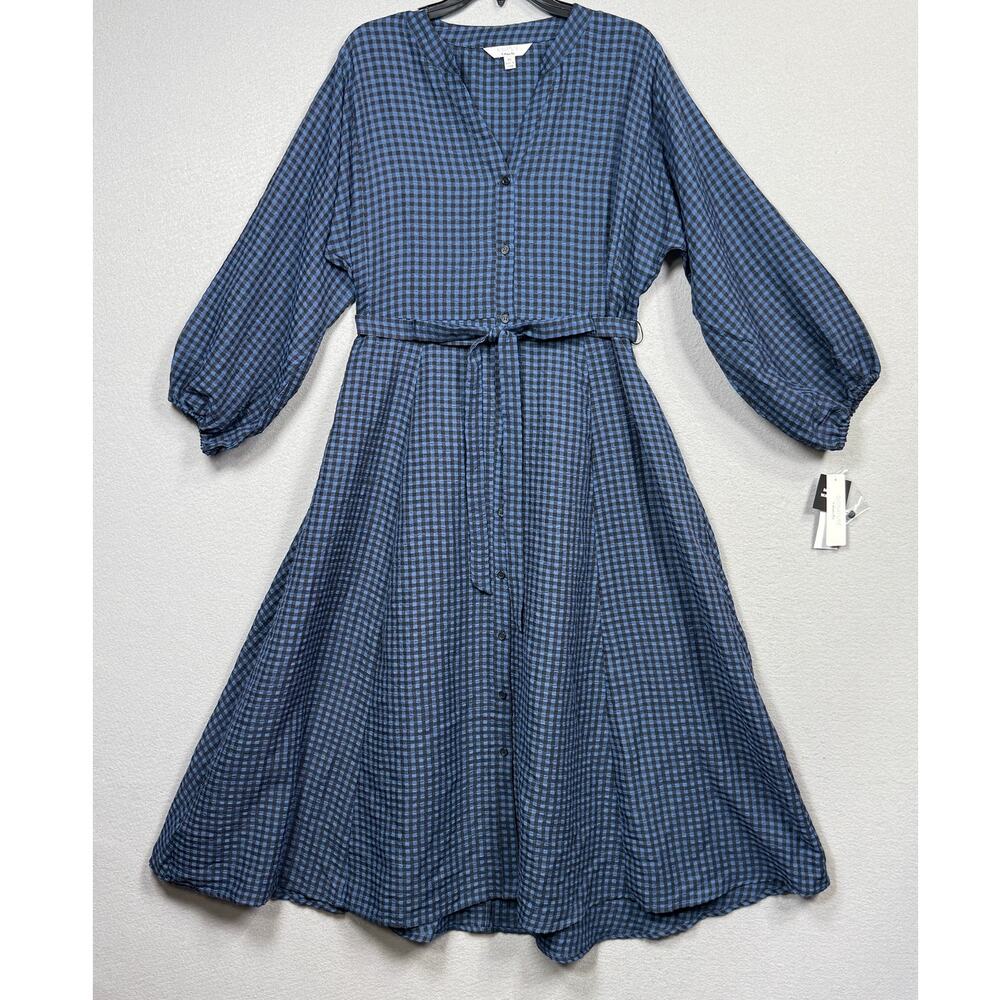 Robbie Bee Women's Gingham-Print Belted Shirtdress blue/black XL $80